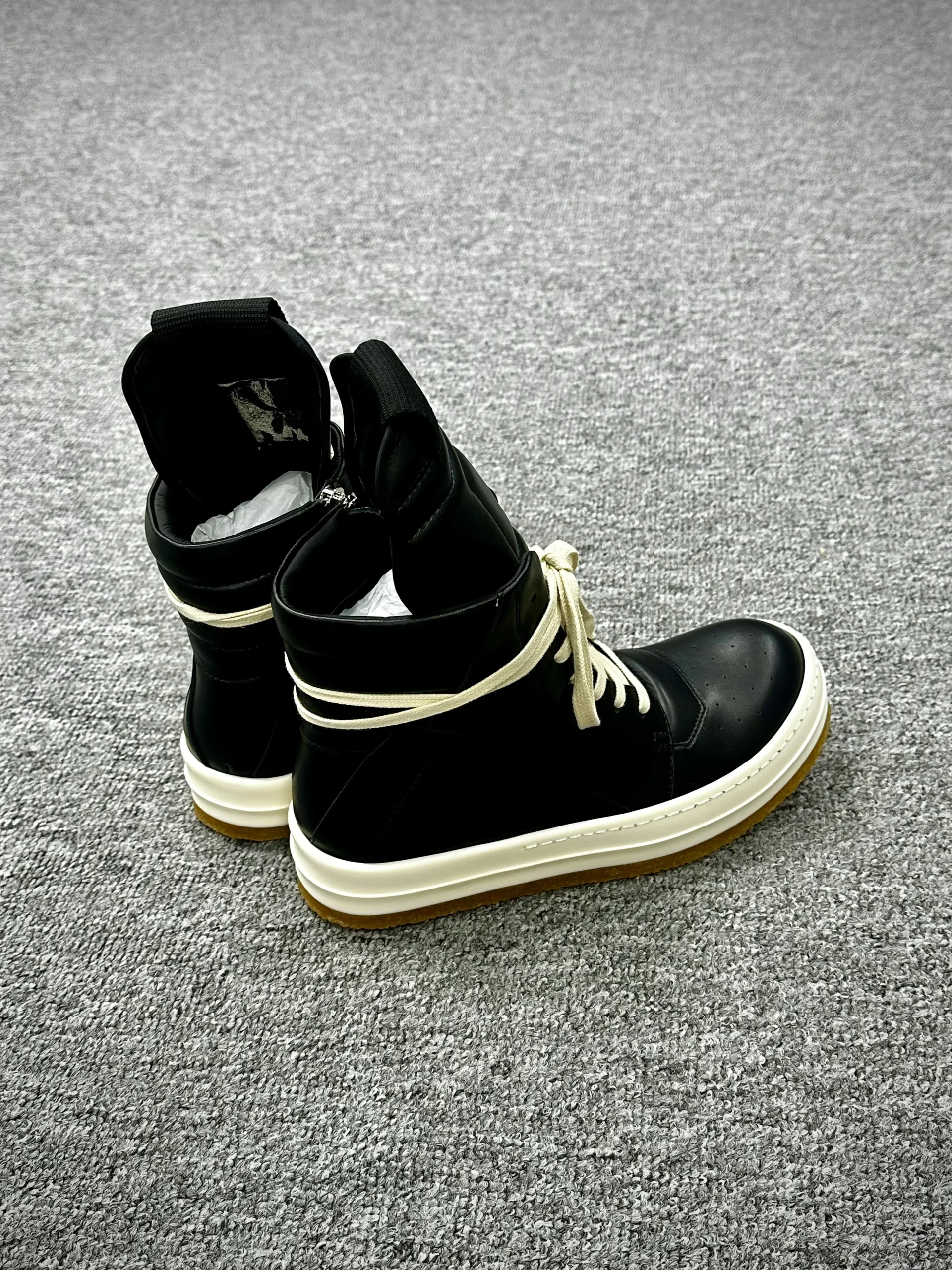 R 0wens Creep Geobasket Black Milk Leather Sneakers Angeled View