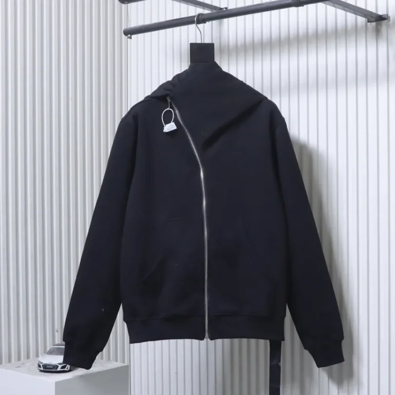 Front View R 0wens Solid Color Asymmetric Diagonal Zip-Up Fleece Hoodie