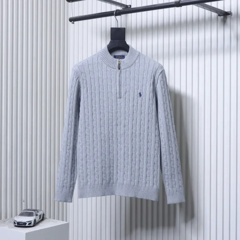 Front View RL Cable Knit Half-Zip Sweater