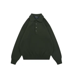 Front View RL Pony Embroidered Cotton Four-Button Polo Sweater