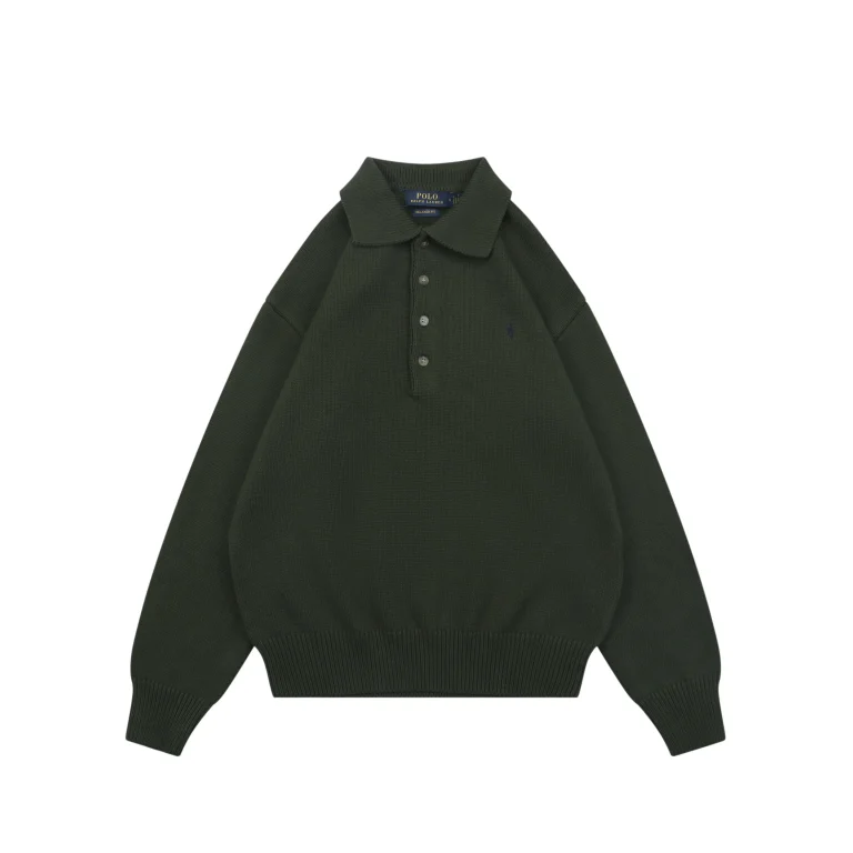 Front View RL Pony Embroidered Cotton Four-Button Polo Sweater