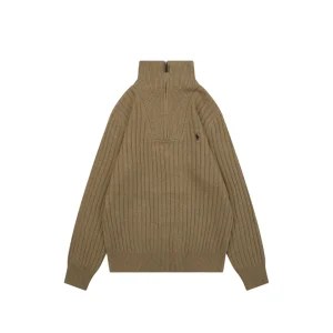 Front View RL Pony Embroidered Half-Zip Ribbed Turtleneck Sweater