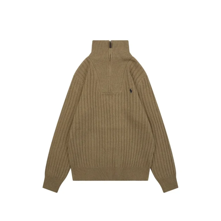 Front View RL Pony Embroidered Half-Zip Ribbed Turtleneck Sweater