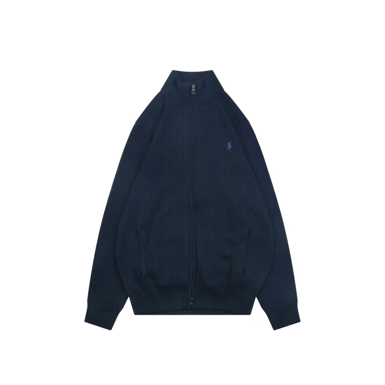 Front View RL Pony Embroidered Ribbed Full-Zip Cotton Cardigan