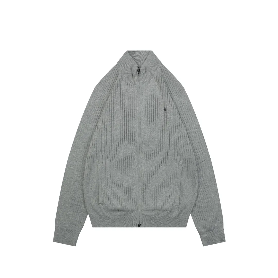 Front View RL Pony Embroidered Ribbed Full-Zip Cotton Cardigan