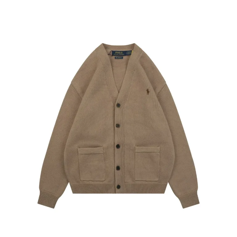 Front View RL Pony Logo Five-Block Pocket Cardigan Sweater