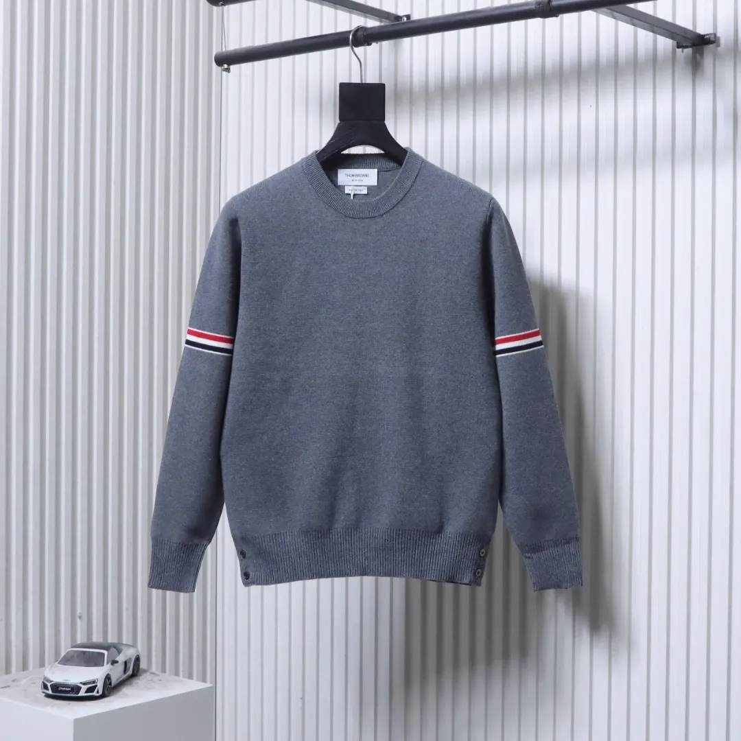 TB Double-Sleeve Ribbed Cotton Crew Neck Sweater