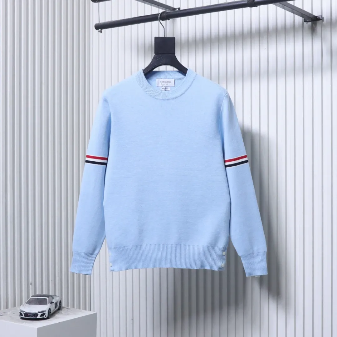 TB Double-Sleeve Ribbed Cotton Crew Neck Sweater