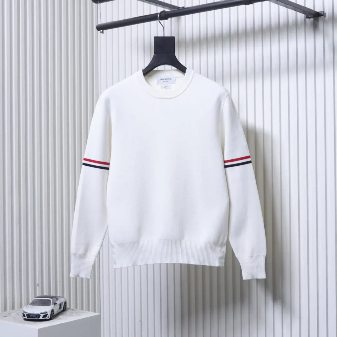 TB Double-Sleeve Ribbed Cotton Crew Neck Sweater