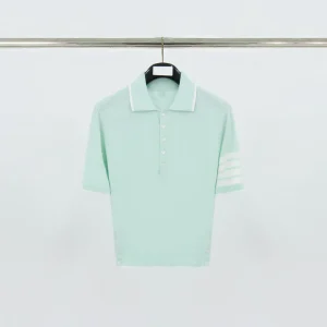 Front View TB Four-Bar Silk Cotton Short-Sleeve Polo T-Shirt