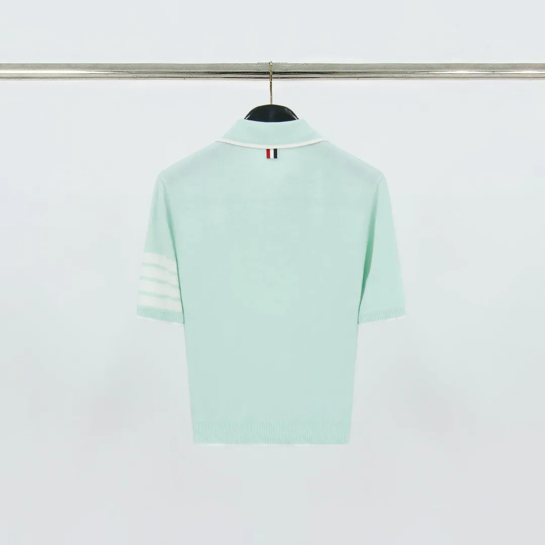 Back View TB Four-Bar Silk Cotton Short-Sleeve Polo T-Shirt