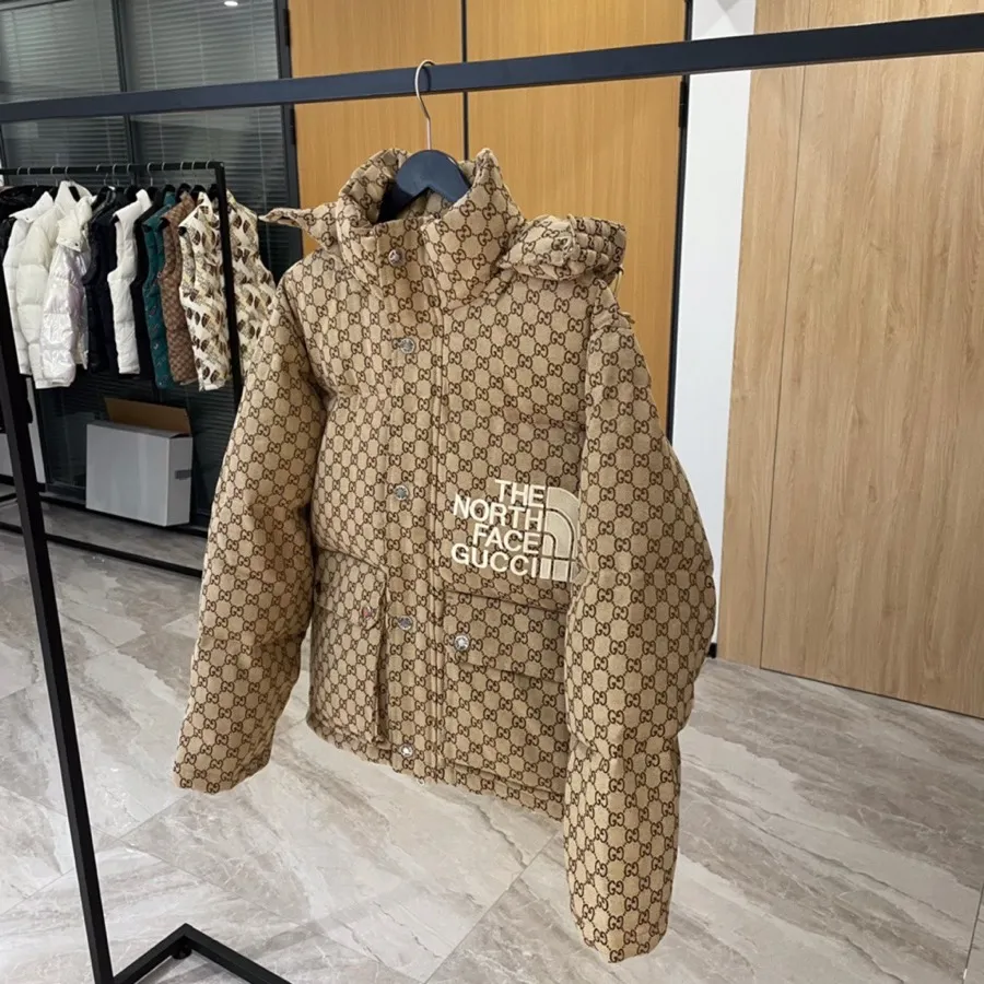 Side View TNF x TUN BE LIFE Monogram Embroidered Down Puffer Jacket