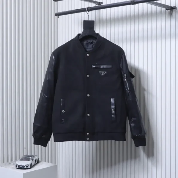 Triangle Logo Contrast Sleeve Baseball Jacket