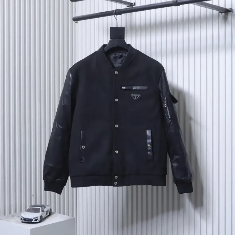 Triangle Logo Contrast Sleeve Baseball Jacket