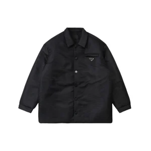 Front View Triangle Logo Jacquard Recycled Nylon Padded Jacket