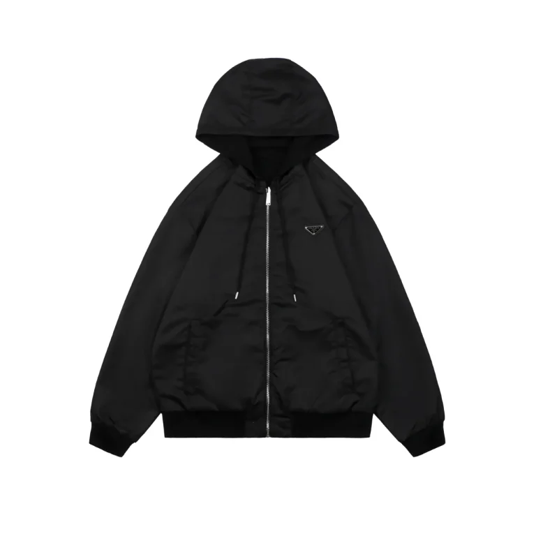Front View Triangle Logo Reversible Nylon Cotton Hooded Jacket