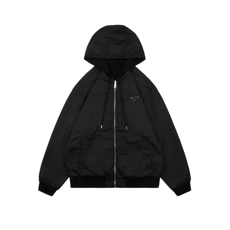 Triangle Logo Reversible Nylon Cotton Hooded Jacket