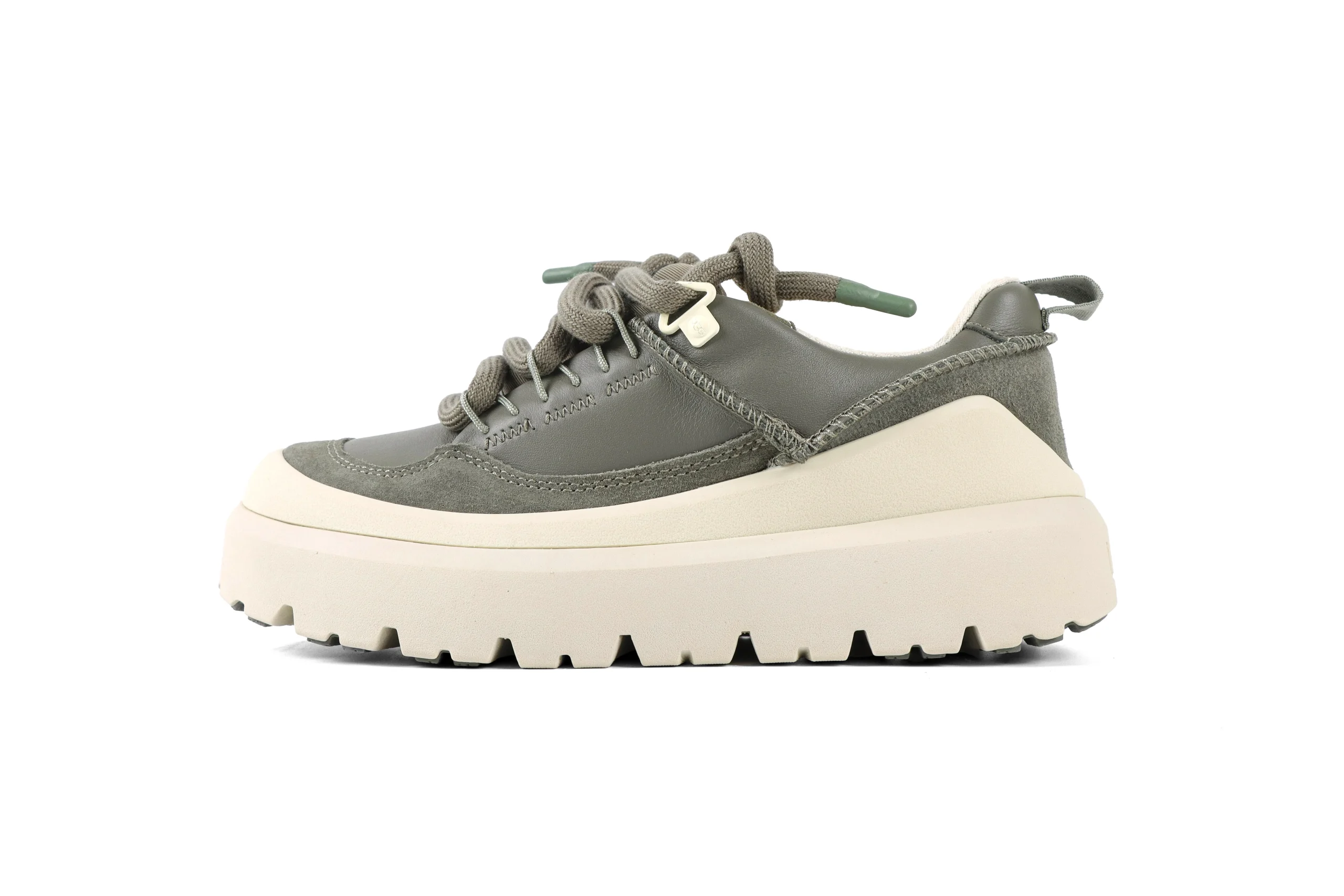 UGG Heritage Utility Moss Green Buffed Platform Sneakers Left Side View