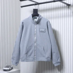 Front View Well Done Embroidered Logo Patch Stand Collar Zip-Up Jacket