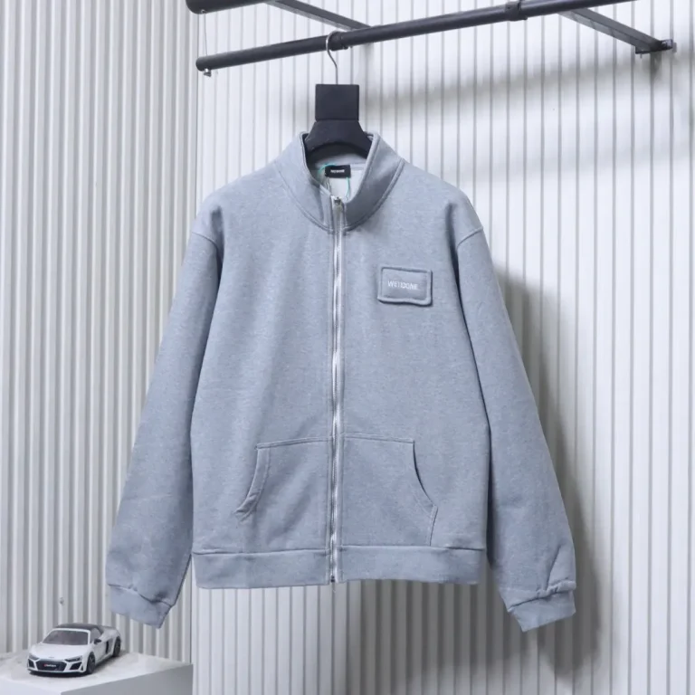 Front View Well Done Embroidered Logo Patch Stand Collar Zip-Up Jacket