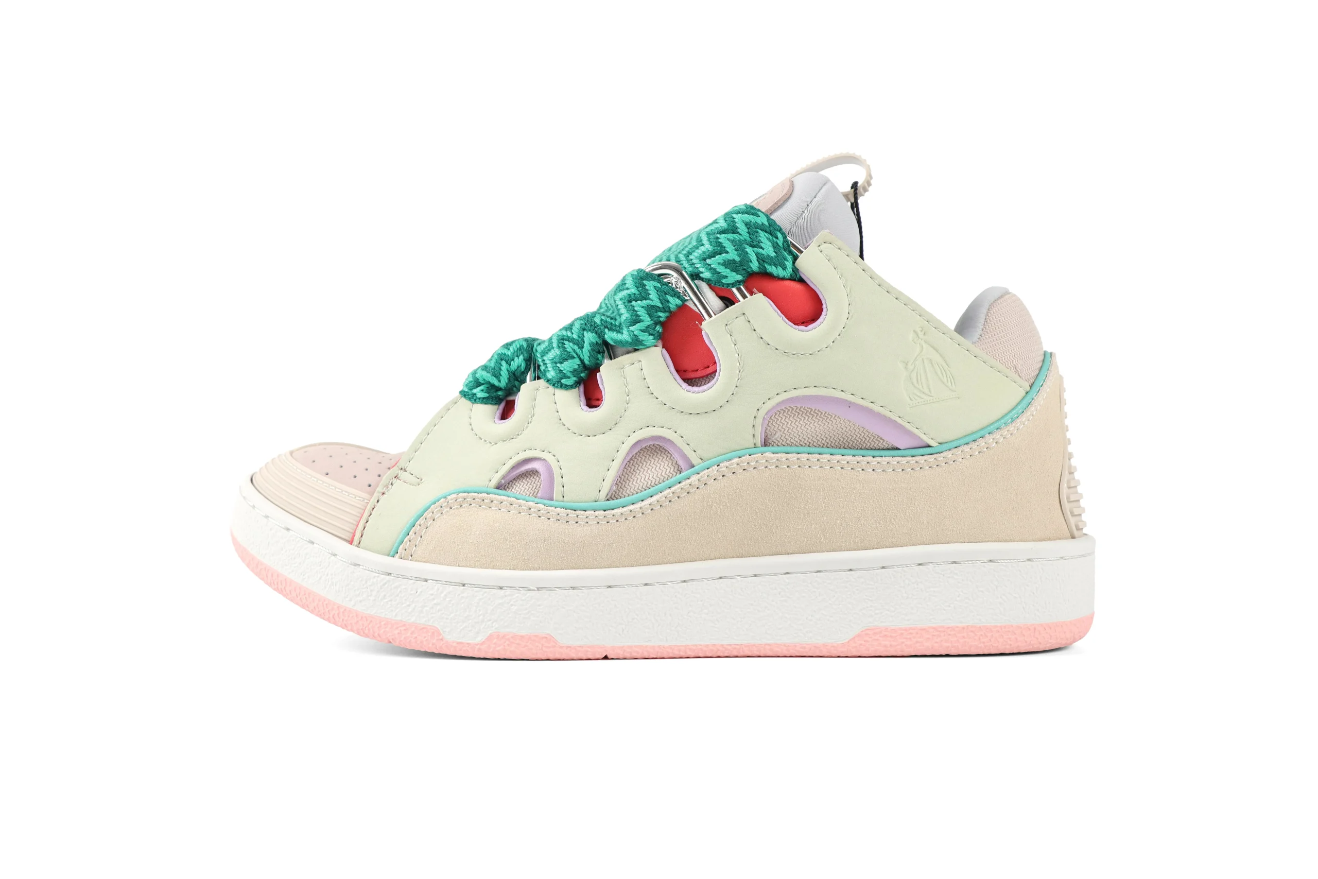 Left Side View lanvln Curb Beige Pink Teal Sneakers