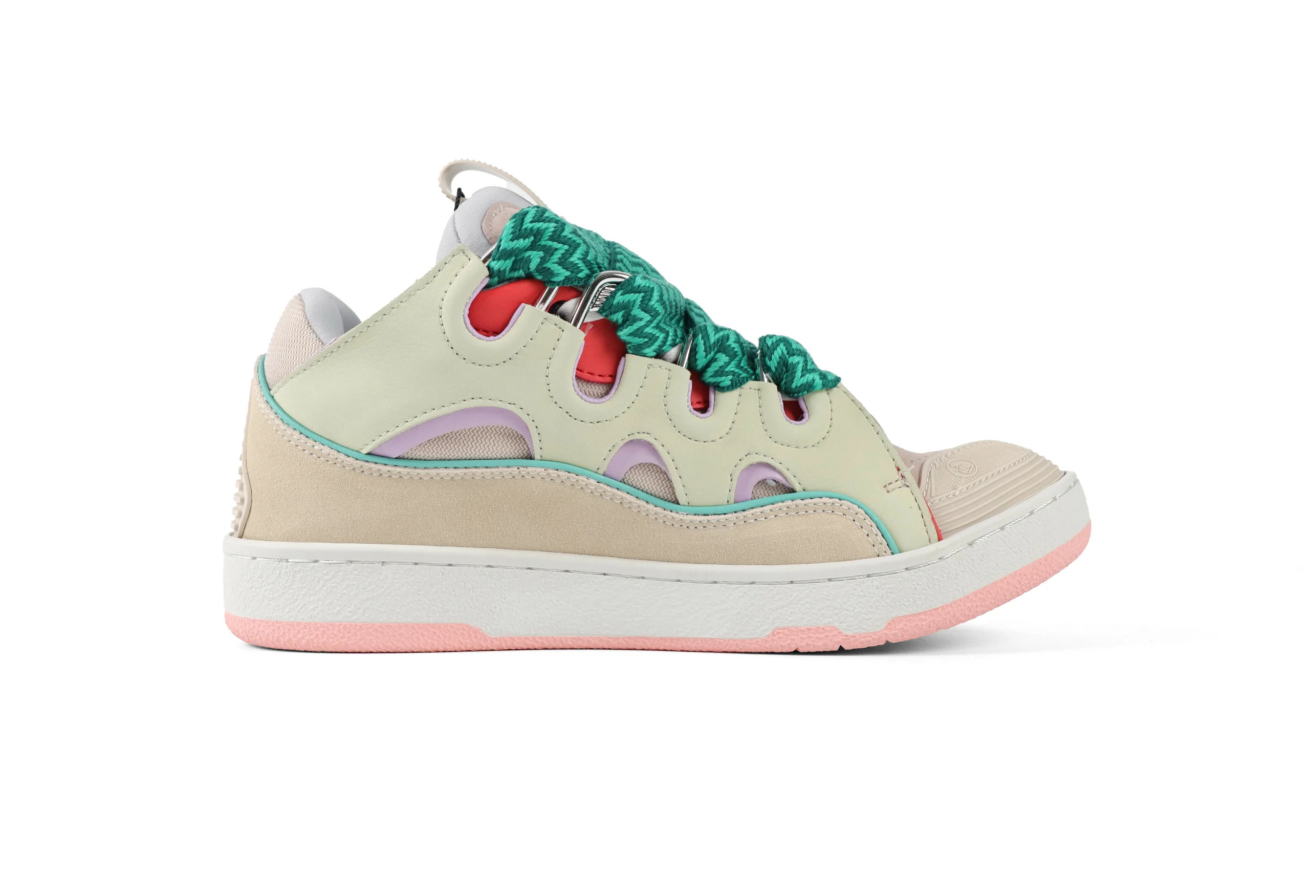 Right Side View lanvln Curb Beige Pink Teal Sneakers