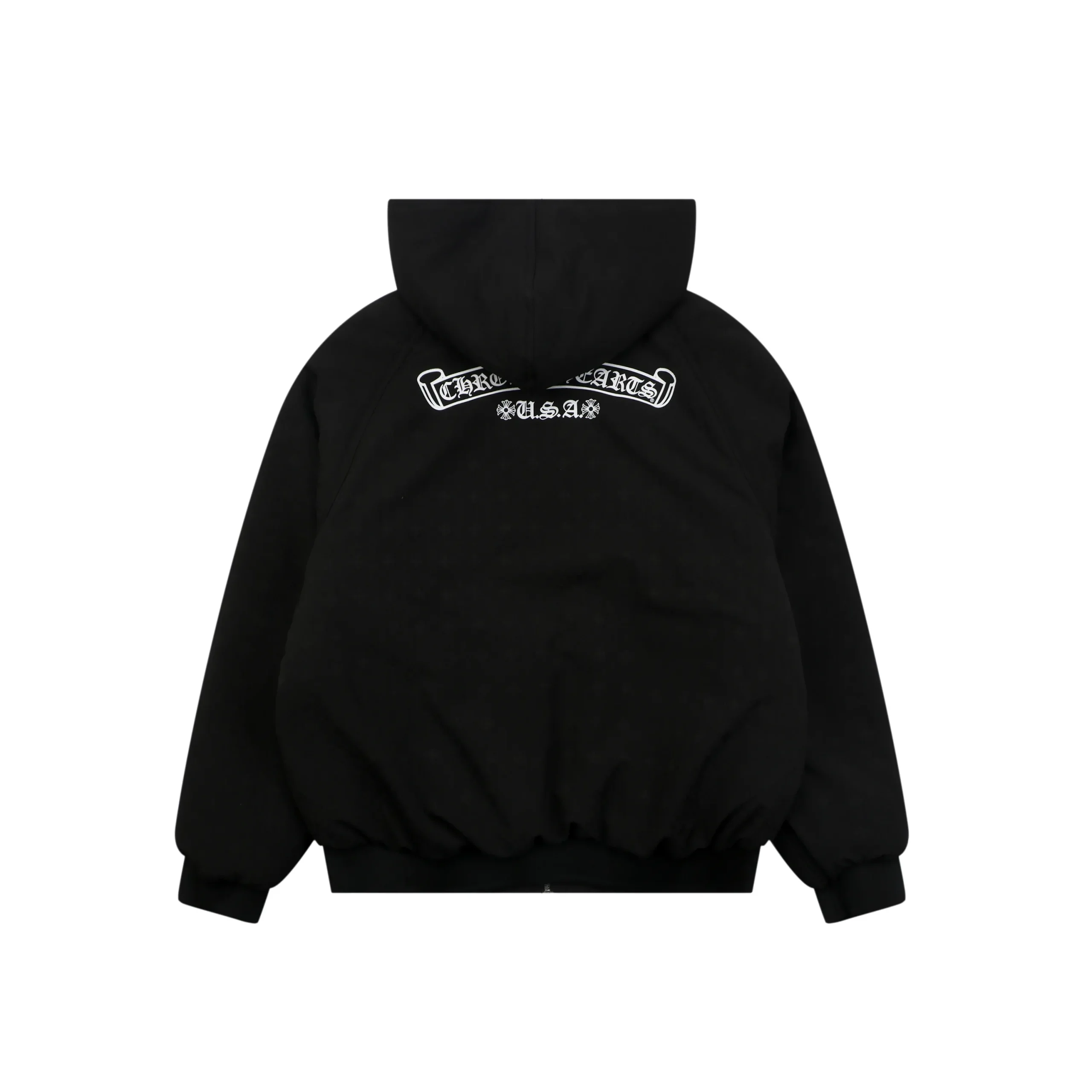 Back View CH Reversible Sanskrit Scroll Hooded Jacket